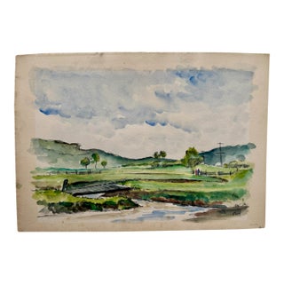 Henry Emil Salloch Original Watercolor on Paper Country Pasture, 1944. For Sale
