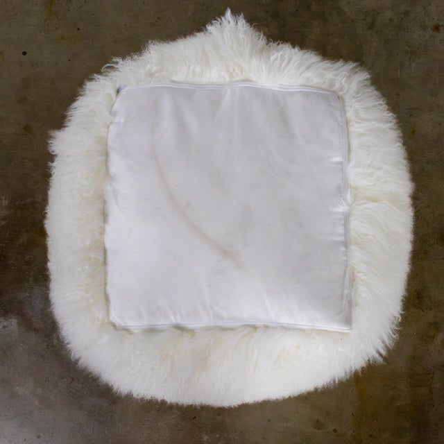 Late 20th to Early 21st Century Modern Square Ottoman or Pouf With White Mongolian Sheepskin For Sale - Image 14 of 18