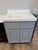 Contemporary 27" Corner Gray Vanity With Custom White Solid Surface Top & Integrated Sink For Sale - Image 3 of 3