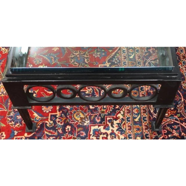 Mid Century Style Circle Pattern Black Iron & Glass Cocktail Coffee Table For Sale - Image 9 of 12