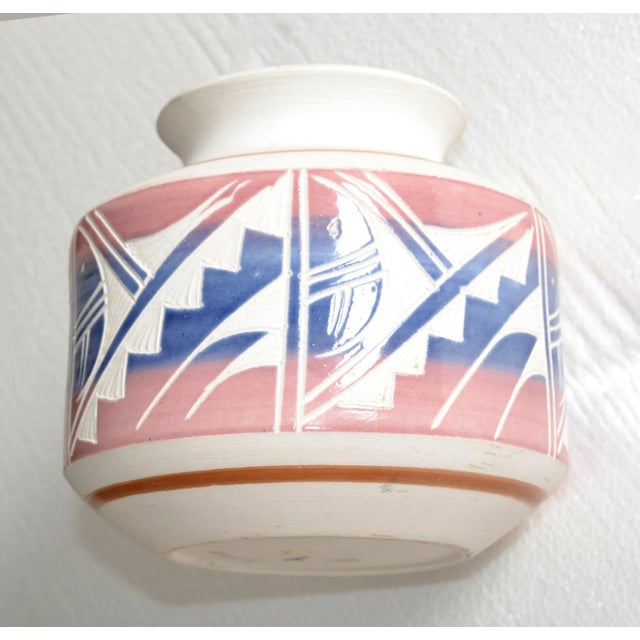 1990s 1990 Signed Vintage Southwestern Abstract Folk Art Vase Ceramic Pottery Earth Color For Sale - Image 5 of 12