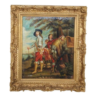 Late 20th Century King Charles I Hunting After Van Dyck Painting Oil on Canvas Portrait Framed For Sale