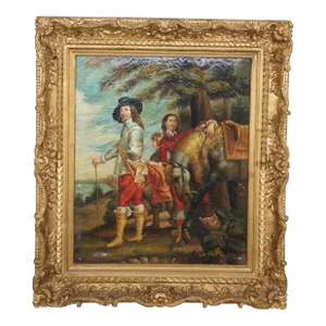 Late 20th Century King Charles I Hunting After Van Dyck Painting Oil on Canvas Portrait Framed