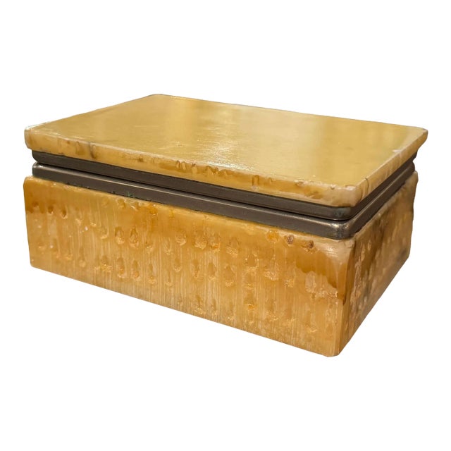 Mid 20th Century Mid-Century French Yellow Marble and Chrome Jewelry Box Casket For Sale