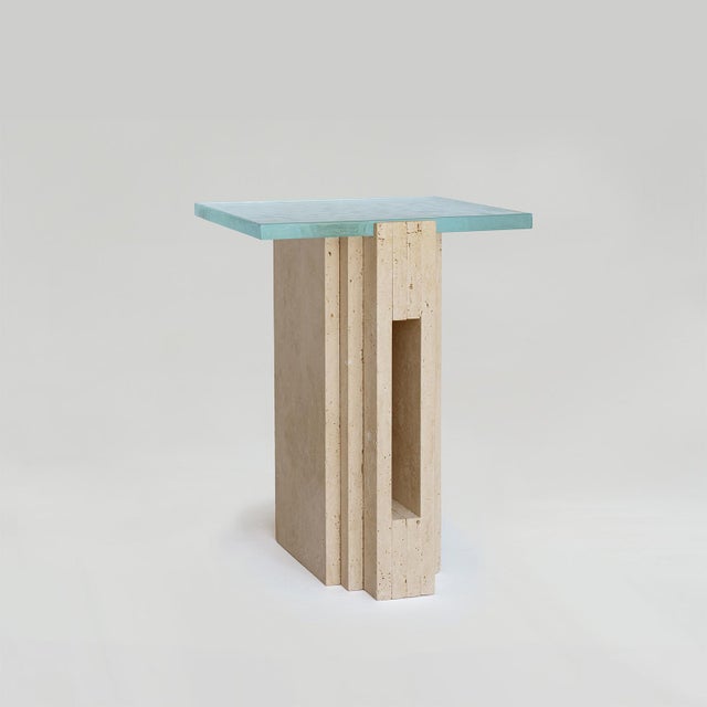Glass Lloyd Travertine Glass Side Table by Kiwano Concept For Sale - Image 7 of 7