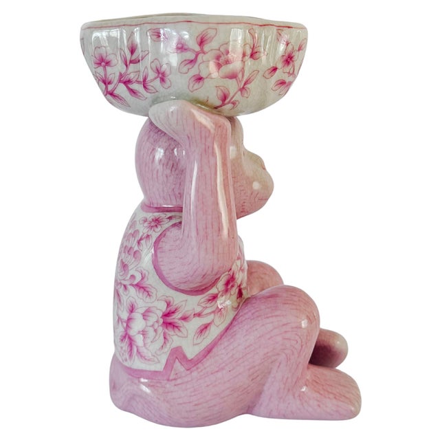 2020s Contemporary Pink Chinoiserie Monkey Holding Bowl For Sale - Image 5 of 8