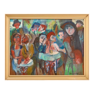 Bruno Krauskopf, German Expressionist Oil Painting Bruno Krauskopf Cubist Cafe Scene