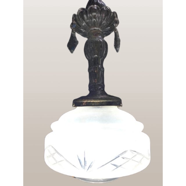 Art Deco Hand-Cut Crystal Ceiling Lamp, 1930s For Sale - Image 9 of 10