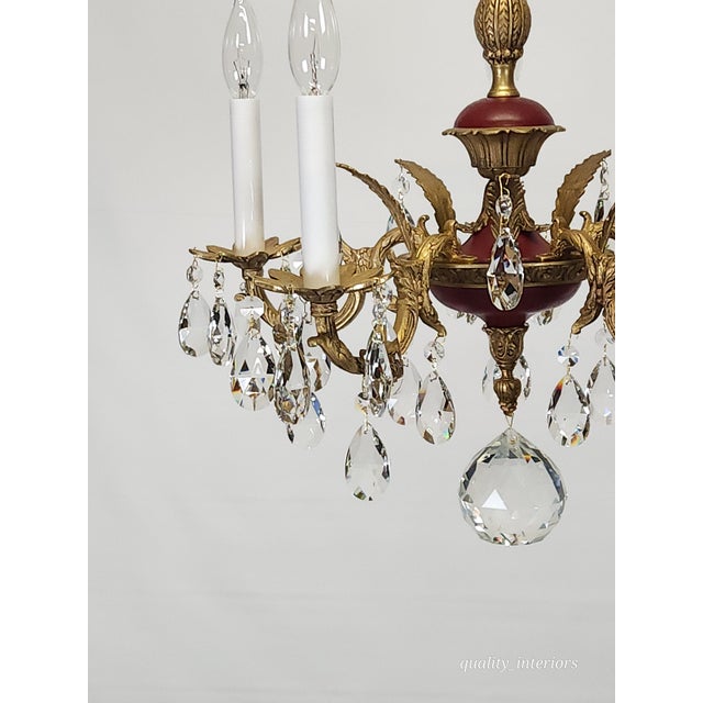 Antique 5 Arm Petite Oxblood Empire Brass Cut Lead Glass Crystal Chandelier For Sale - Image 14 of 18