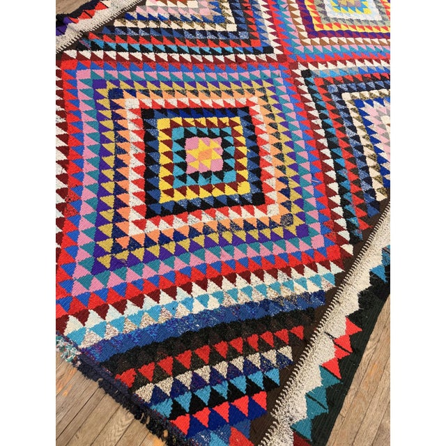 1940s 1940s Diamond Multicolor Turkish Decorative Flaweave Wool Kilim 6' 6" X 11' Rug For Sale - Image 5 of 5