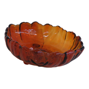Indiana Glass Amber Sunflower Scalloped Edged Footed Bowl 4447b
