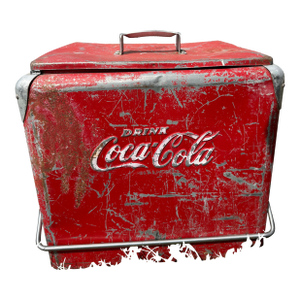 Vintage Coca-Cola Embossed Steel Picnic Cooler Progress Refrigerator Original