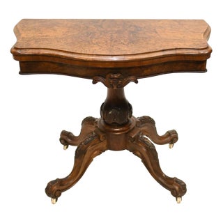 Victorian Card Table in Burr & Walnut, 1880s For Sale