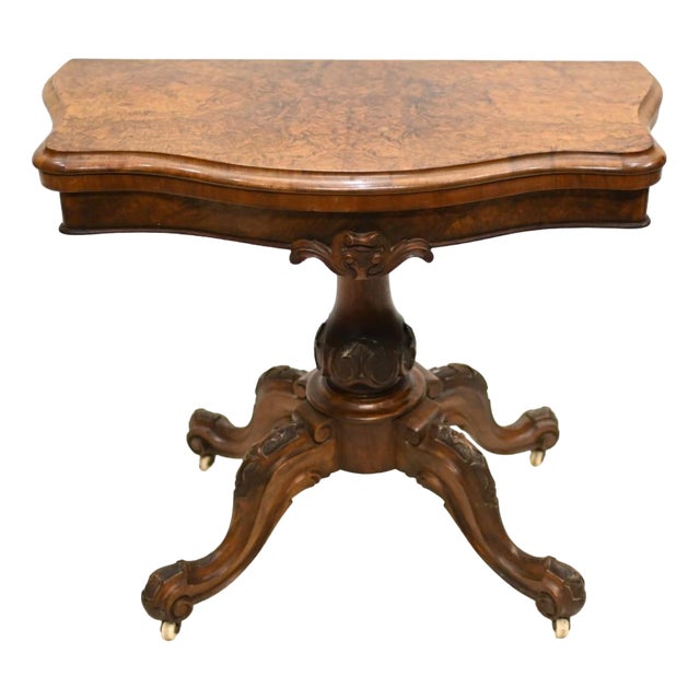 Victorian Card Table in Burr & Walnut, 1880s For Sale