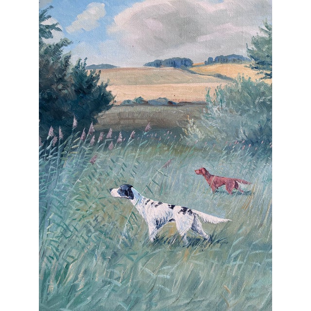 Sky Blue Large Vintage Original Landscape Dog Oil Painting For Sale - Image 8 of 16