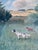 Sky Blue Large Vintage Original Landscape Dog Oil Painting For Sale - Image 8 of 16