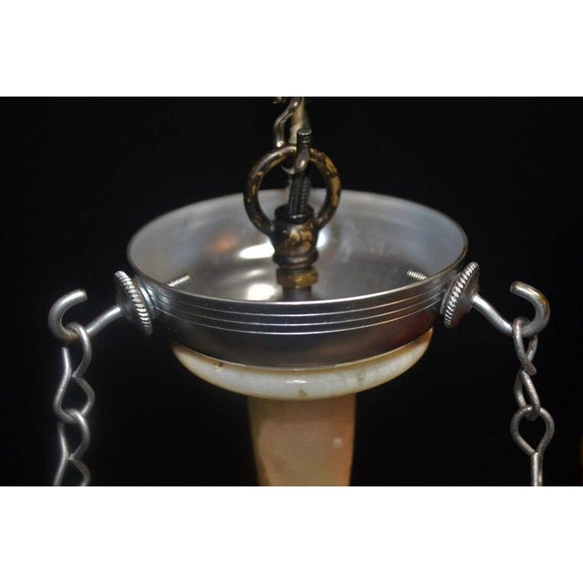 Art Deco French Opaline Glass, Chrome and Alabaster Plafonnier, 1940s For Sale - Image 6 of 16