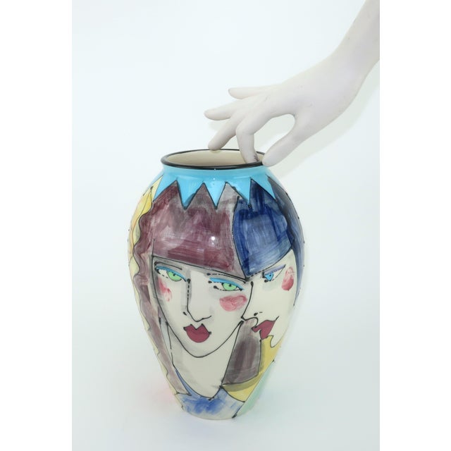Denise Ford Portrait Decorated Ceramic Faces Vase, 1980's For Sale - Image 12 of 13