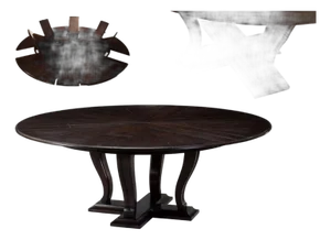 64 to 84 Round Transitional Ebonized Oak Jupe Table With Self-Storing Leaves Seats 6-10 People