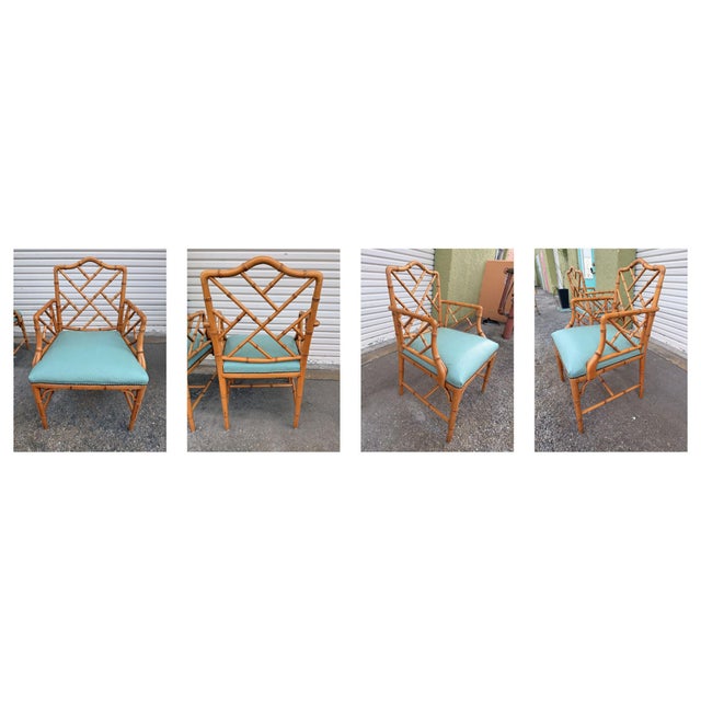 Set of Four Vintage Century Faux Bamboo Dining Armchairs in the Chinese Chippendale Style For Sale - Image 9 of 9