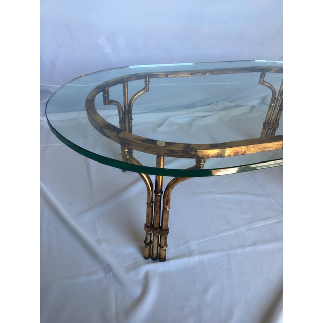Glass Vintage Faux Bamboo Brass Coffee Table With Glass Top For Sale - Image 7 of 7