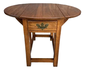Vintage Pennsylvania House Solid Oak Drop Leaf Side Table With Drawer