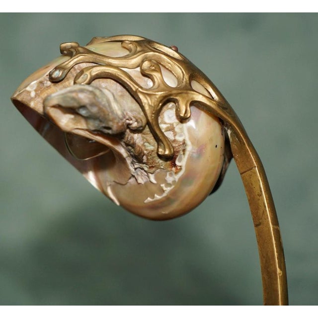 Antique French Art Nouveau Brass and Shell Table Lamp by Louis Majorelle, 1900 For Sale - Image 17 of 18