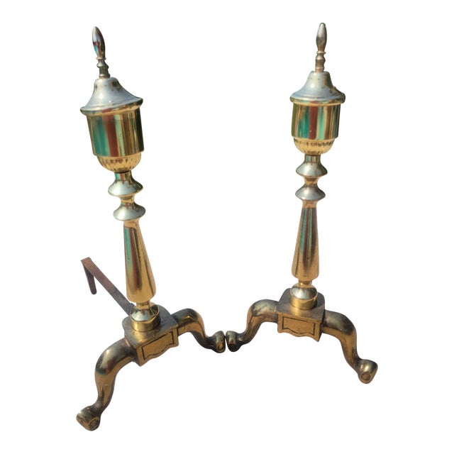Early 21st Century Brass Andirons, Made in Mexico- a Pair For Sale