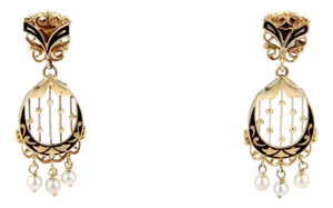 Pearls & Enamel Dangle 14k Yellow Gold Earrings, 2 Pieces