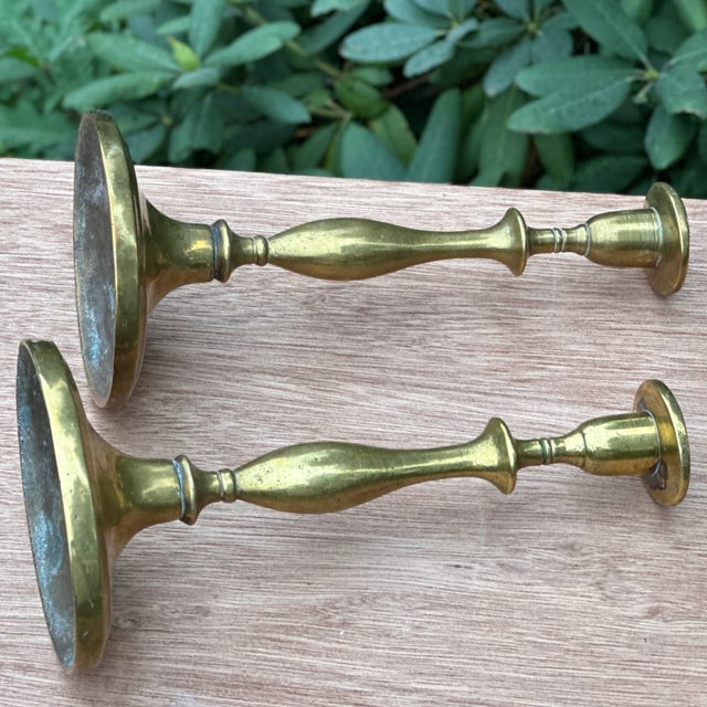 Antique Heavy Brass 9.5" Tall Candlestick Candle Holders - a Pair For Sale - Image 11 of 11