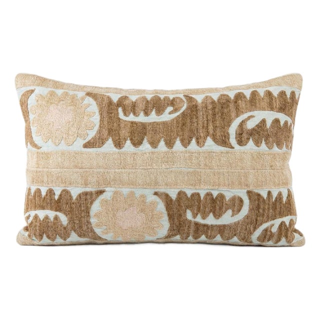 Embroidered Suzani Lumbar Pillow Cover 16'' X 22'' For Sale