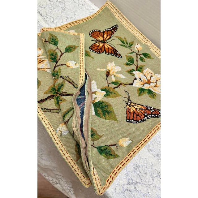 Vintage Mid-Century pair of Woven Tapestry Magnolia & Butterfly Cushion Covers add a touch of timeless botanical charm to...