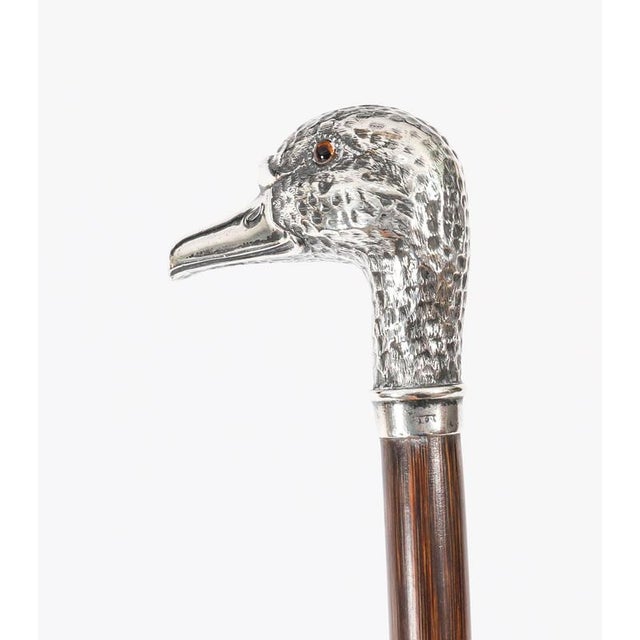 Antique Walking Stick Cane Silver Duck Head Handle, 1890s For Sale - Image 10 of 16
