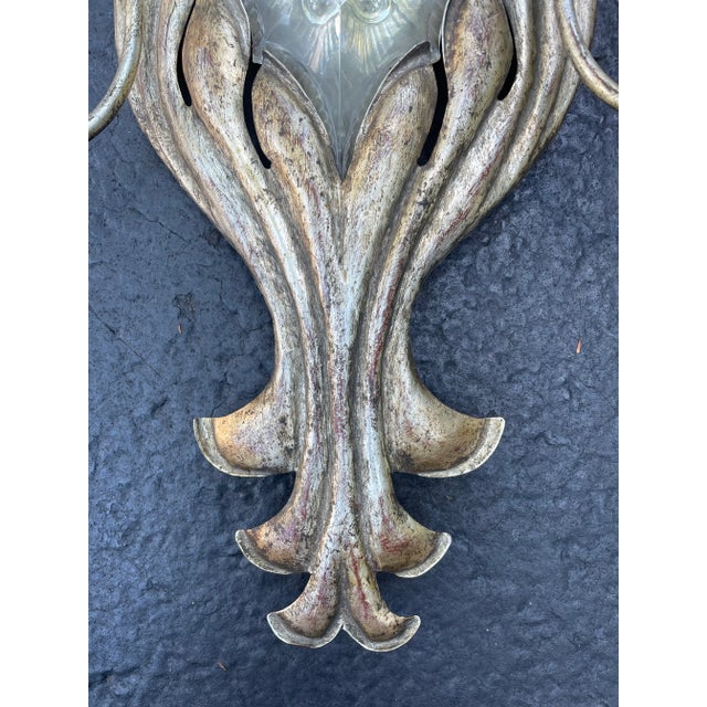 1960s Vintage Italian 4 Light Silver Leafed Wall Sconce ~ Very Large For Sale - Image 5 of 11