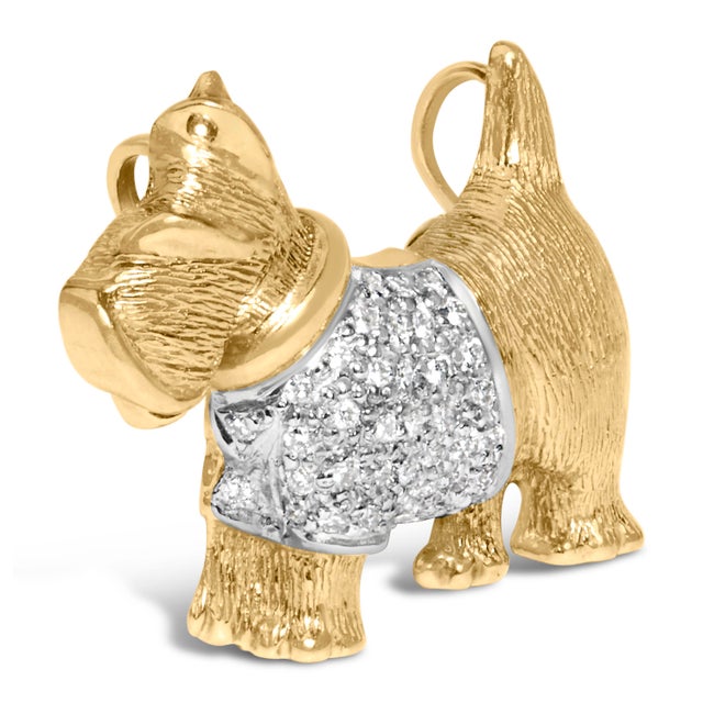 Embrace the whimsy and craftsmanship of an exquisite 18K yellow gold Scottish Terrier brooch, doubling as a pendant for...