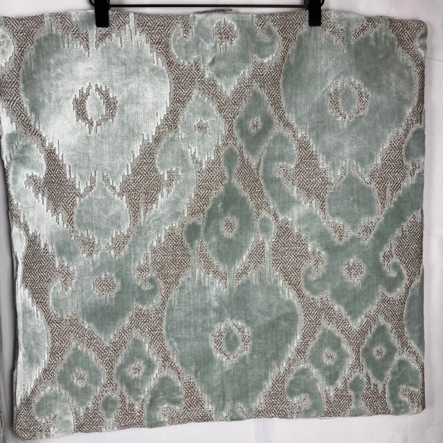 Abstract Z Gallerie Seaglass Blue and Beige Velvet Euro Pillow Cover Shams (2) 32" X 32" For Sale - Image 3 of 8