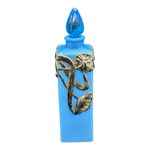 Antique Art Nouveau French Blue Glass Perfume Bottle Sterling Silver Overlay Belle Epoque Scent Bottle
