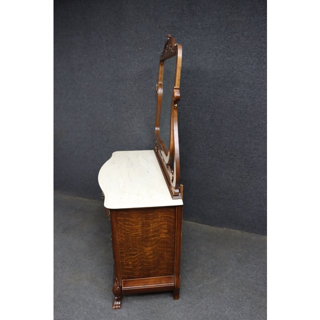 Pulaski Furniture Victorian Revival Oak Dresser With Faux Marble Top and Mirror For Sale In Philadelphia - Image 6 of 14