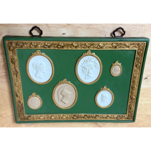 Grand Tour Pair of Italian Grand Tour–Style Green & Gilt Jasperware Intaglio Wall Plaques For Sale - Image 3 of 13