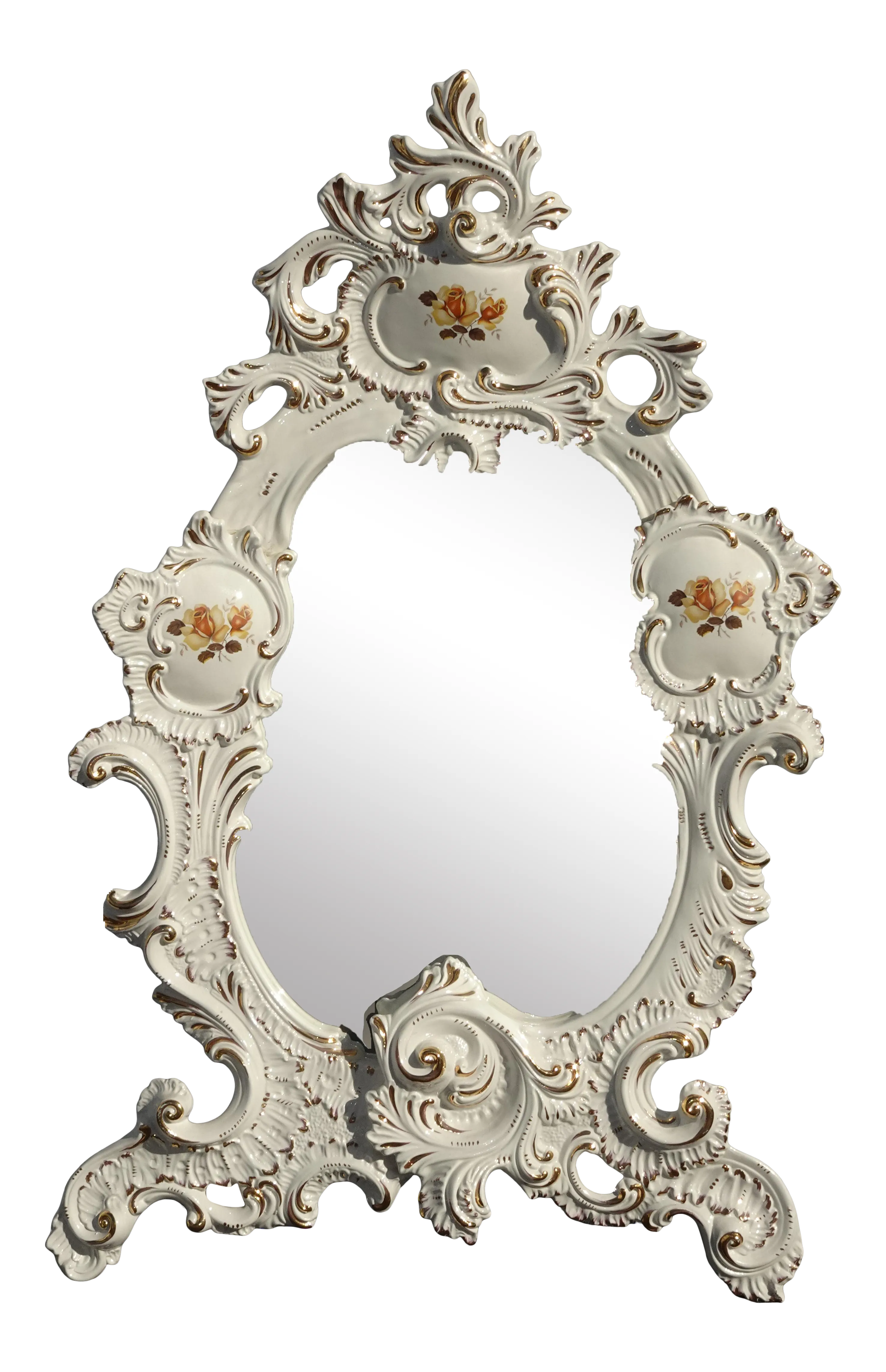 Large 43"h Venetian Vintage French Country White Floral Porcelain Wall Mantle Mirror - image 0
