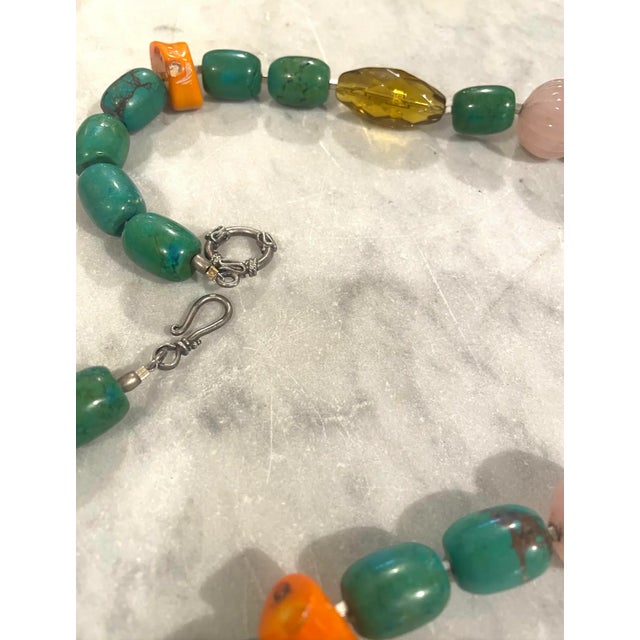 Turquoise, Branch Coral, and Rose Quartz 18" Beaded Necklace - Designed by Matthew Izzo For Sale - Image 4 of 6