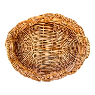 Vintage 1900s Large Natural Wicker Oval Shaped Basket With Handles For Sale