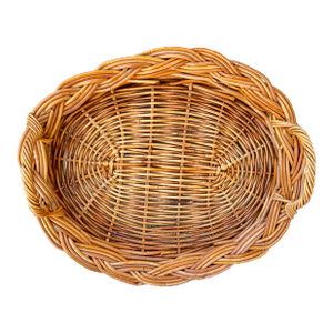 Vintage 1900s Large Natural Wicker Oval Shaped Basket With Handles