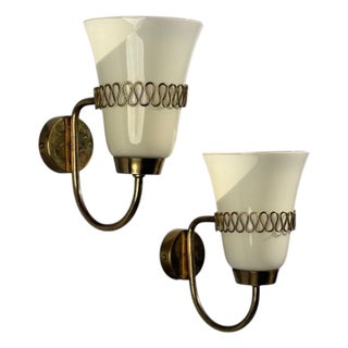 Mauri Almari, Wall Lights, Brass, Glass, Finland, 1960s For Sale