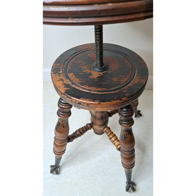 Late Victorian Adjustable Piano Stool With Glass Ball & Claw Feet, Circa 1880-1900 For Sale - Image 9 of 15