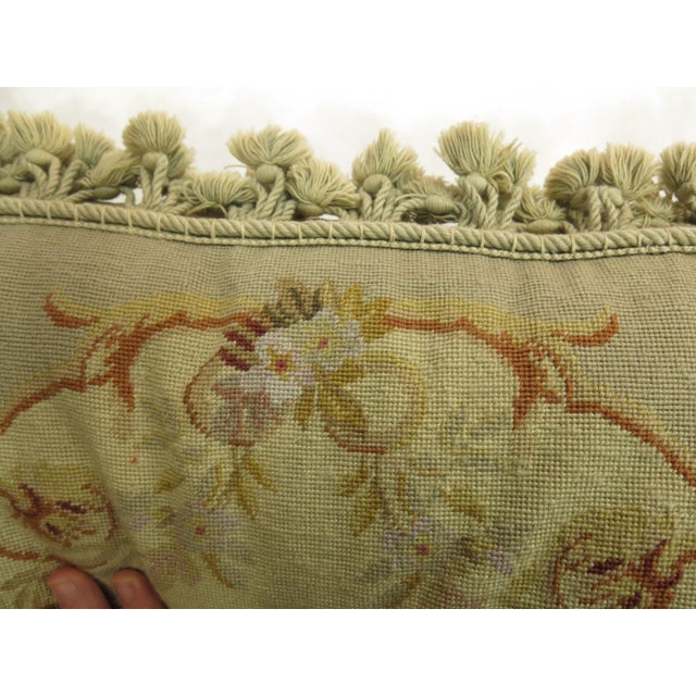 Green Tassel 19th Century Antique French Aubusson Pillow For Sale In New York - Image 6 of 6