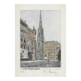 Antique Etching of St Stephens Cathedral Vienna For Sale