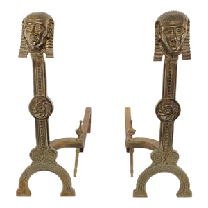 Egyptian Revival Brass Andirons, Circa 1880
