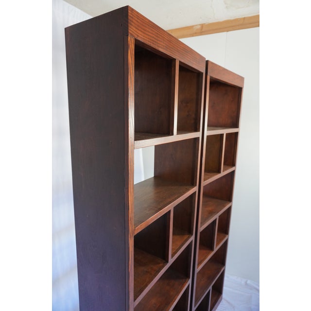 Brand new elegant handcrafted solid wood bookcase set consisting of two matching that can be used together as a custom...