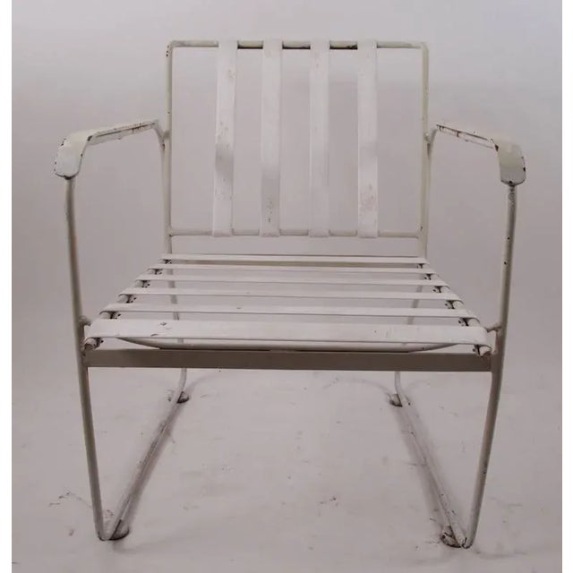 Set of Four Wrought Iron and Plastic Strap Garden Patio Chairs For Sale - Image 4 of 11